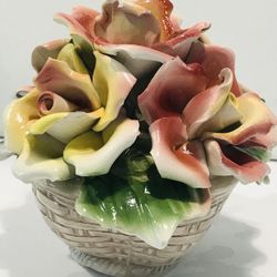 Vintage 1960’s Capodimonte Roses Ceramic Centerpiece 6.5”-6.5”. 