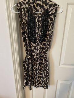 Beautiful long tunic brown with black beads- never worn- medium size