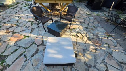 Wicker Patio Chairs, Ottman and Table