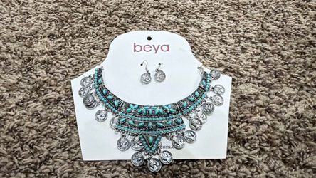 Beya Boho Silver & Turquoise Necklace Set