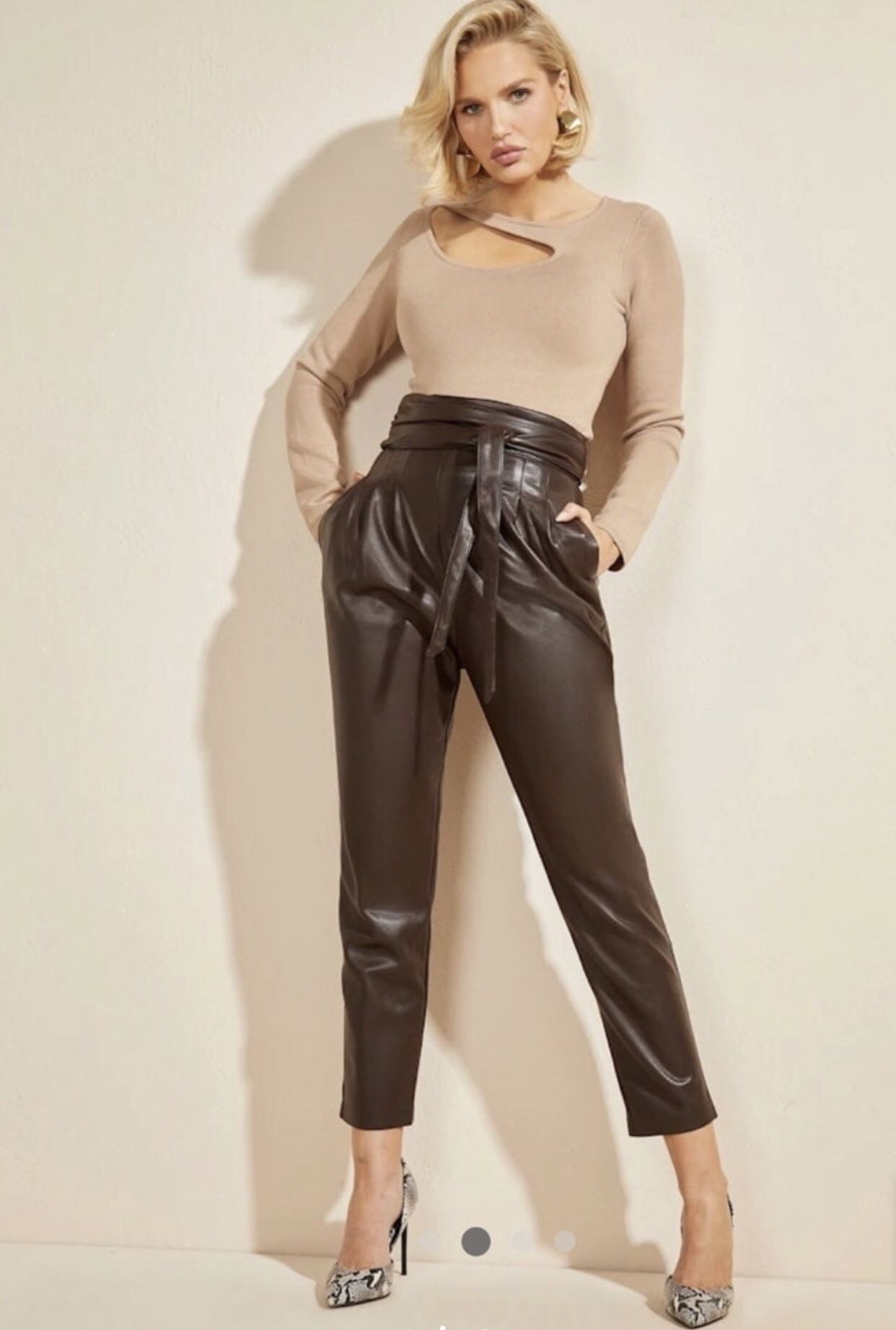 Marciano Brown Faux Leather Ankle Pant 