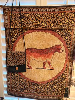 Handmade leopard tapestry and handbag