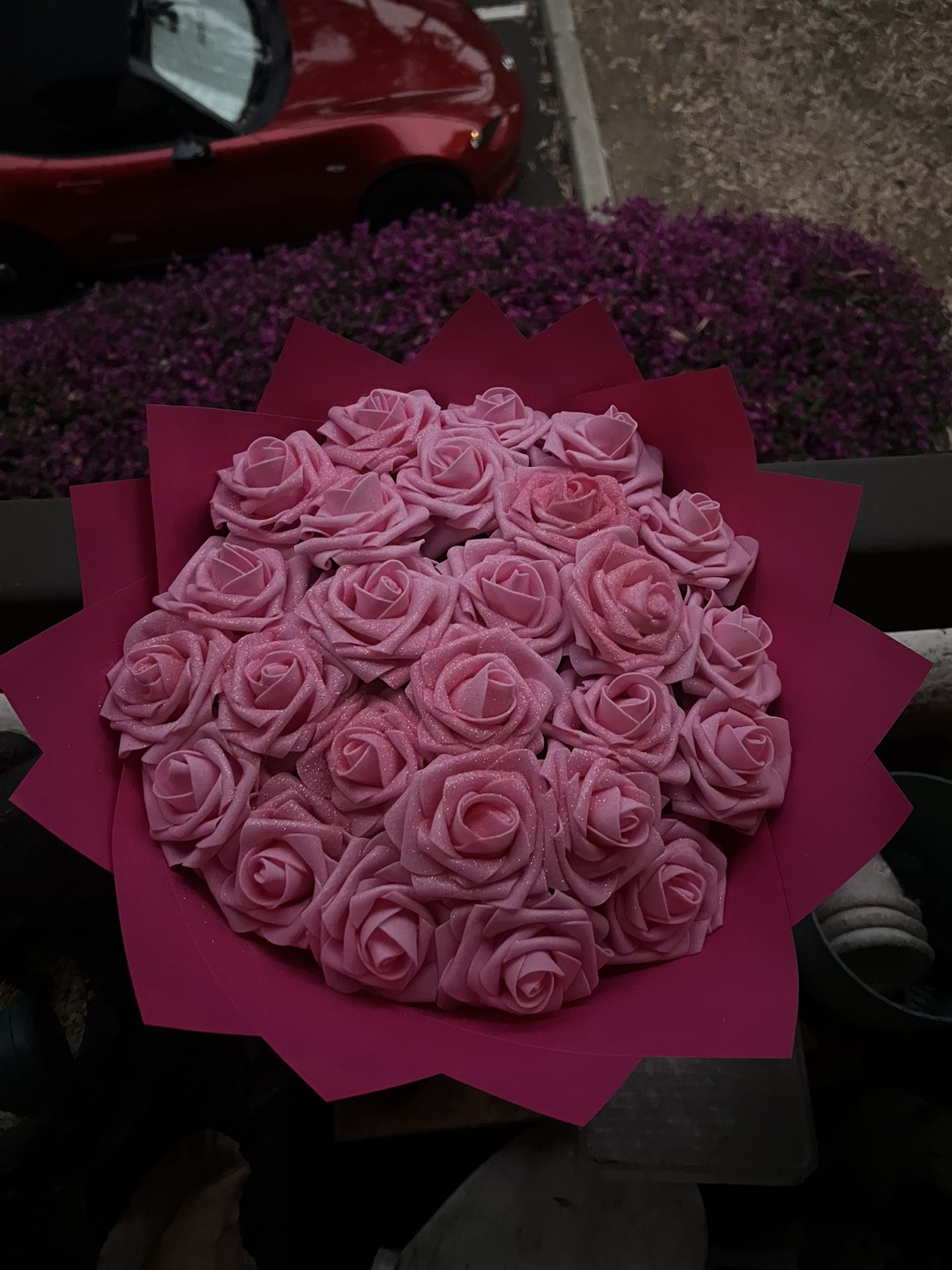 Eternal Pink Glitter Rose Flower Bouquet