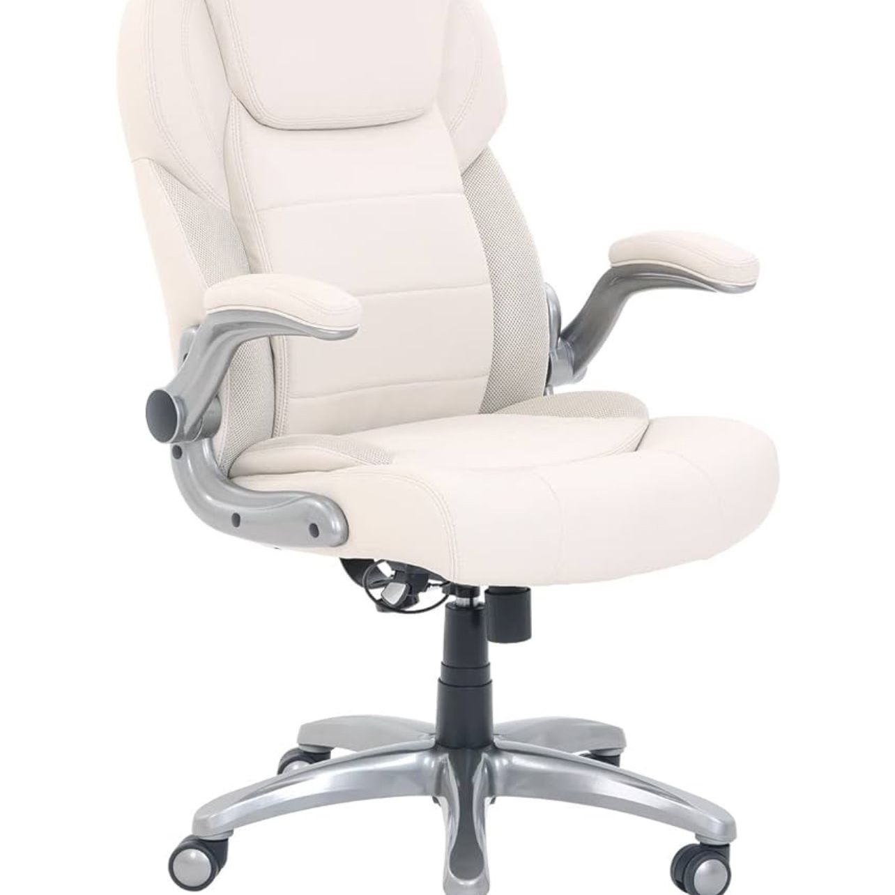 Ergonomic High-Back Bonded Leather Executive Chair with Flip-Up Arms and Lumbar Support, Cream $250 New