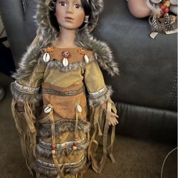 Rare Vintage Native American Porcelain Doll 22in Tall 