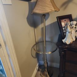 Vintage Brass Floor Lamp With Glass Table