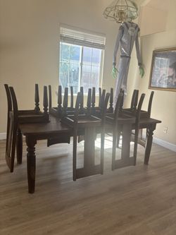 Solid Wood Dining Table Set with 6 Chairs
