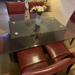 Wood dining table with glass top set of 6