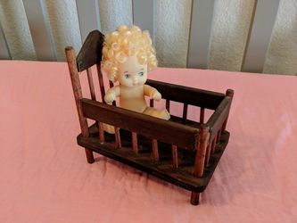 Miniature Vintage Baby Doll with Crib
