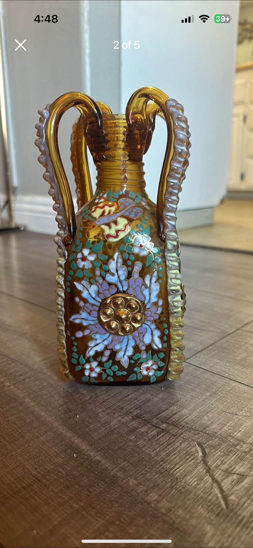 Antique Vintage Moser Spanish Art Glass Decanter Vase