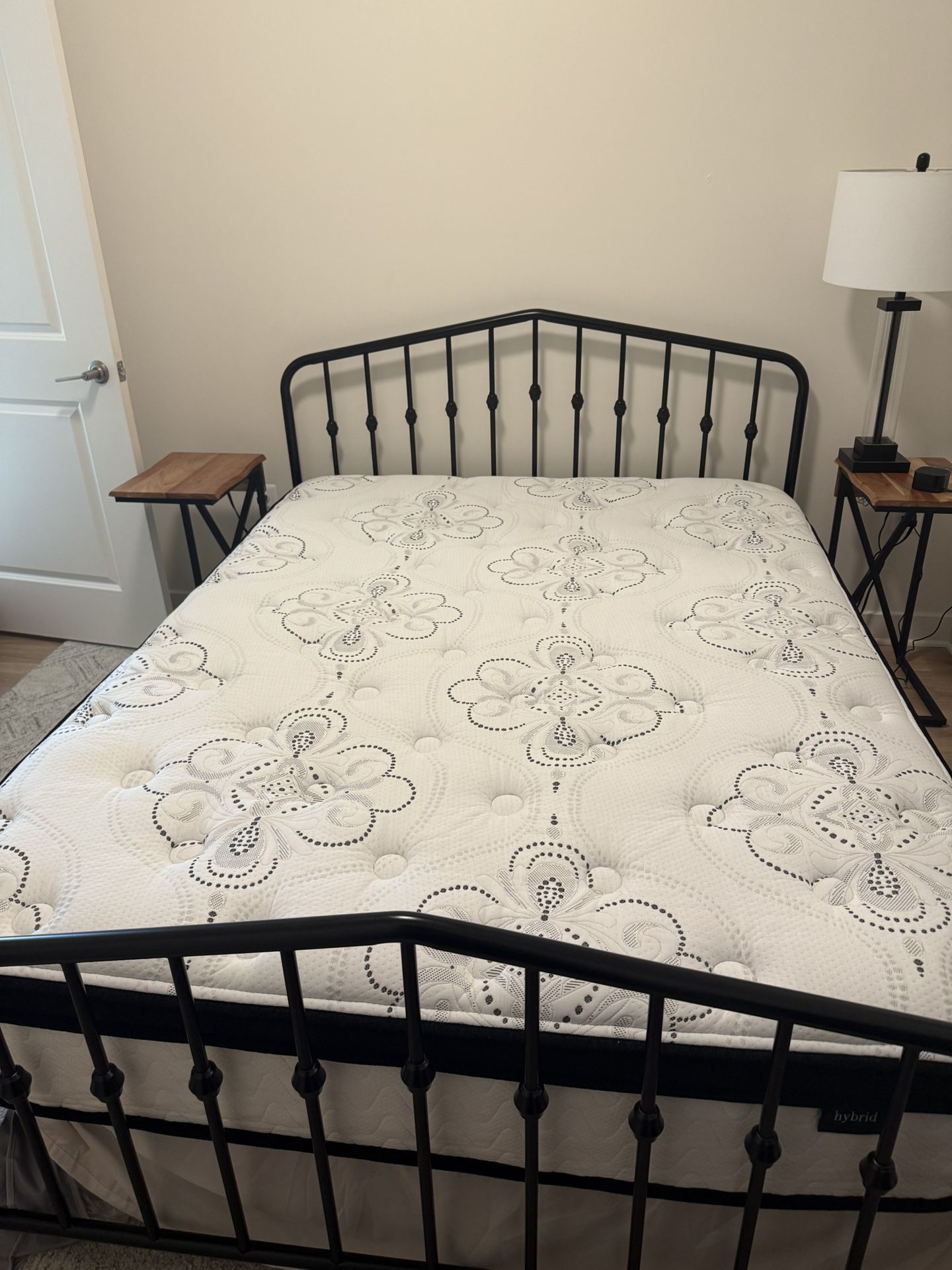 New Queen Bed Mattress and Black Metal Platform Bed with...