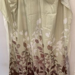  Light Green Shower Curtain w/ White & Brown Leaf Pattern w/ Shower Hooks