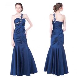 New Xscape Metallic Blue One shoulder  Mermaid Prom gown Dress SZ-4