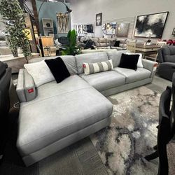 Top Grain Leather ✨L Shaped Modular Gray Leather Sectional Couch With Chaise Set ⭐$39 Down Payment with Financing ⭐ 90 Days same as cash
