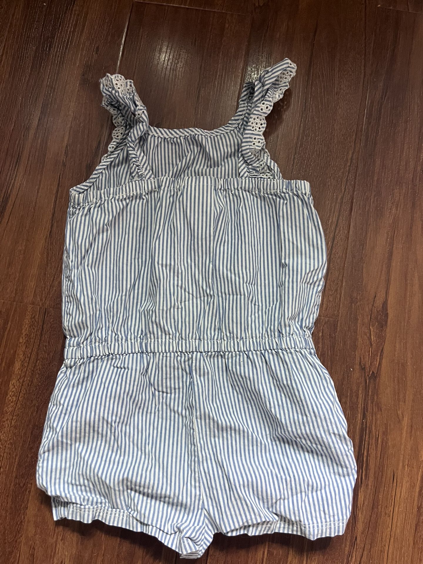 Girls Dress -white/ Blue Stripes - 5T