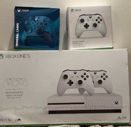 Xbox One S 1TB With Xbox 2-Controllers mineral Camo and white color ( Free 1 Month Game Pass Included )