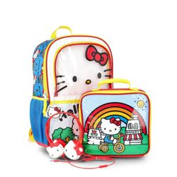 Hello Kitty Backpack Set Lunch Bag Headphones New