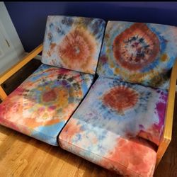 colorful tie-dyed loveseat