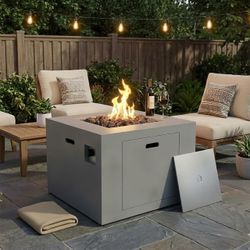 32" Square Alloy Steel Fire Pit Table w/Lid, Smokeless Outdoor Waterproof Fire Table, 50,000 BTUs Adjustment, Lava Rocks, Weatherproof Cover, CSA Safe