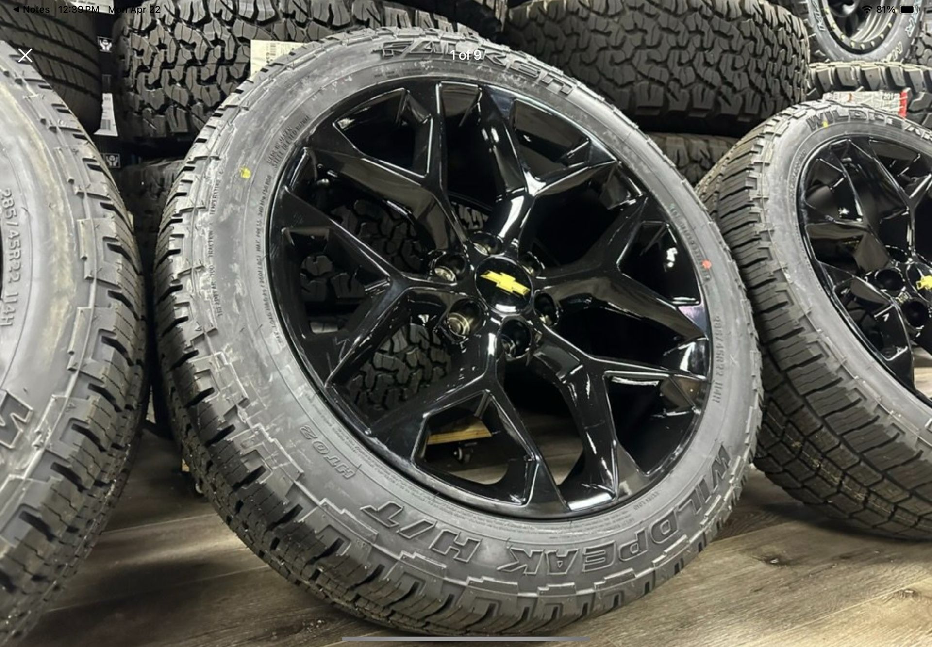 22" Black Snowflake Style Wheels GMC Escalade Falken 285/45R22