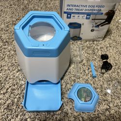 Interactive dog food and treat dispenser