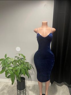 Dark Blue Velvet Bodycon Midi Dress