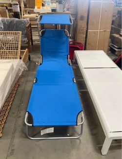New Folding Outdoor Lounge Chair Adjustable with Sun Shade Blue