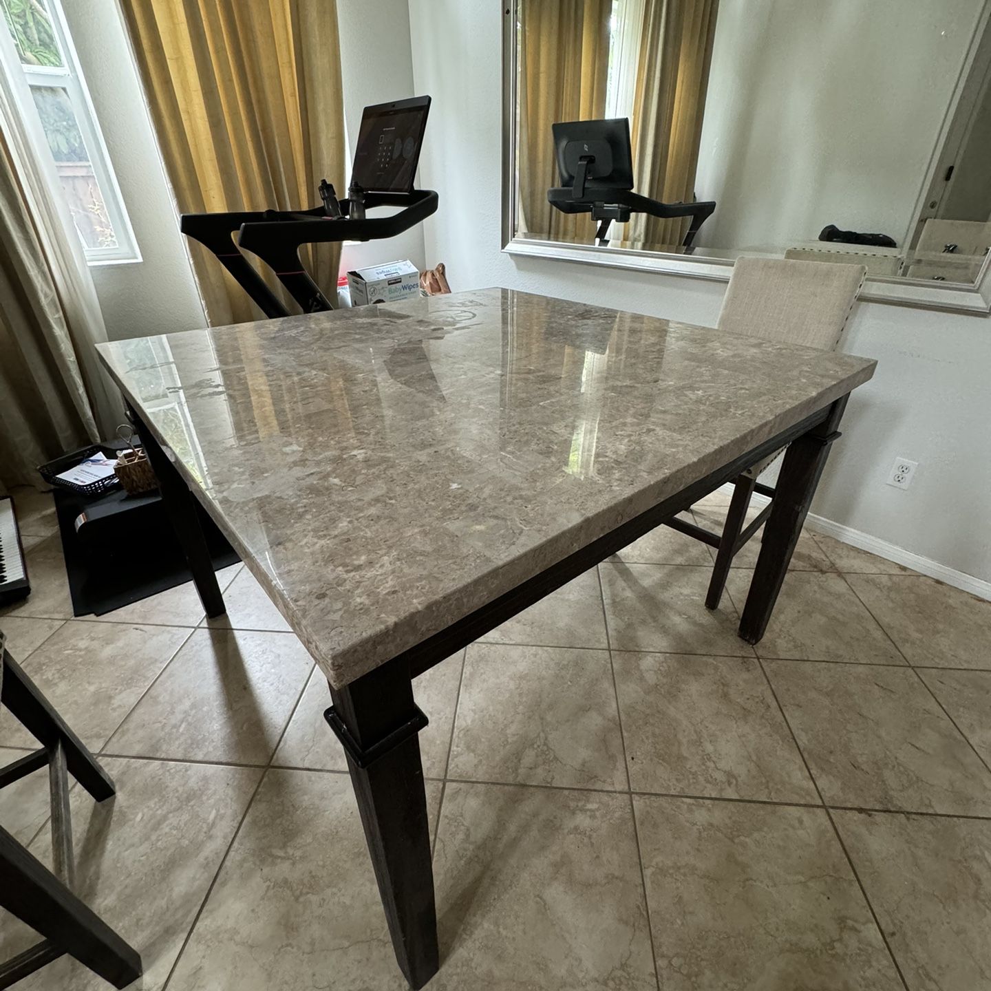 Counter Marble Dining Table With 6 Stools(chairs) 