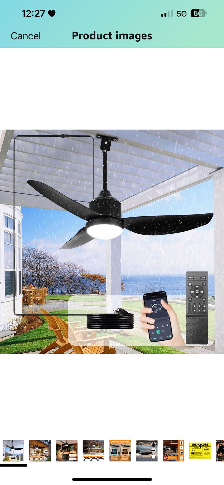 Depuley Outdoor Ceiling Fan with Light: 42 Inch Black Waterproof Gazebo Fans with Lights Outdoor Hanging - Plug in Remote App Control 