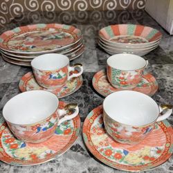 vintage ARITA Imari Peacock China Japan porcelain plate set 16 piece 