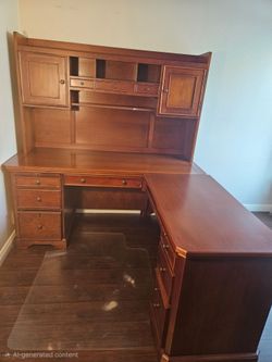 Hardwood office desk with Hutch