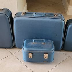 Vintage 4 Piece Blue Trojan Hard Case Luggage Set