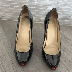 Christian Louboutin REPLICA: Black Patent Leather Super peep-toe pump Size 9.5