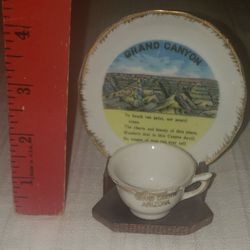 1960s Era Grand Canyon Arizona fine china teacup & saucer & stand set VINTAGE---
