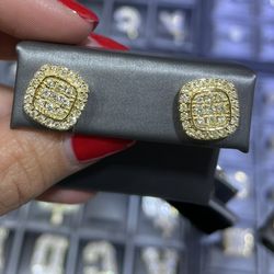 Yellow Gold Diamond Square Screwback Earrings 1ct