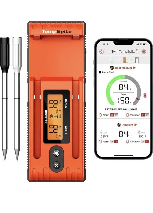 ThermoPro Twin TempSpike 500FT Truly Wireless Meat Thermometer with 2 Probes and Signal Booster Bluetooth Meat Thermometer iOS / Android compatible