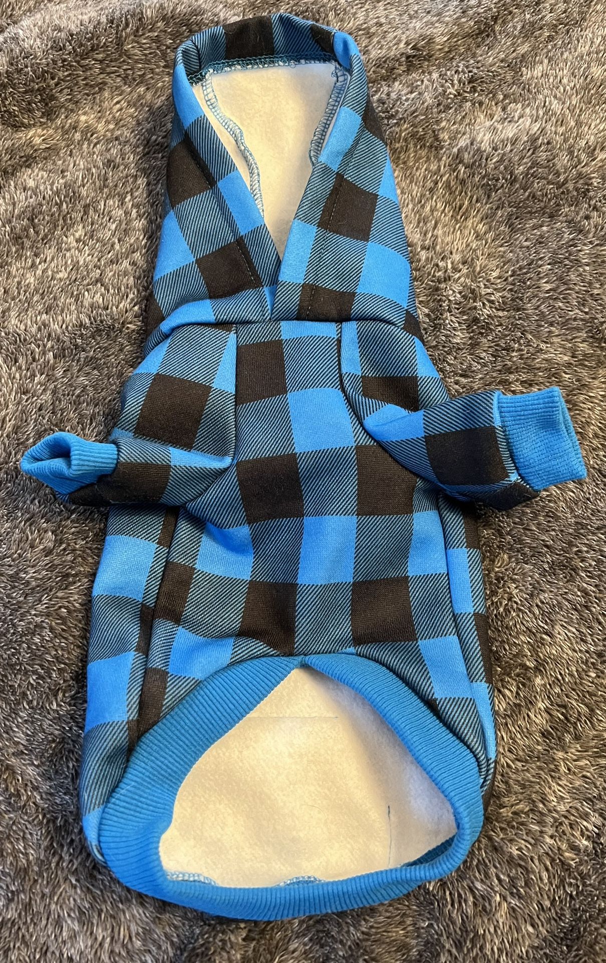 Blue plaid hoodie for small dog or puppy