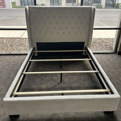 Stunning Cream Linen Queen Bed Frame 