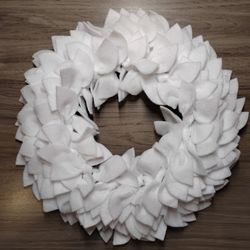 Handmade White Felt Wreath 12"
