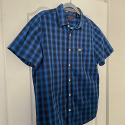 Perry Ellis Blue and Black Plaid Shirt - Men's Size L Thumbnail
