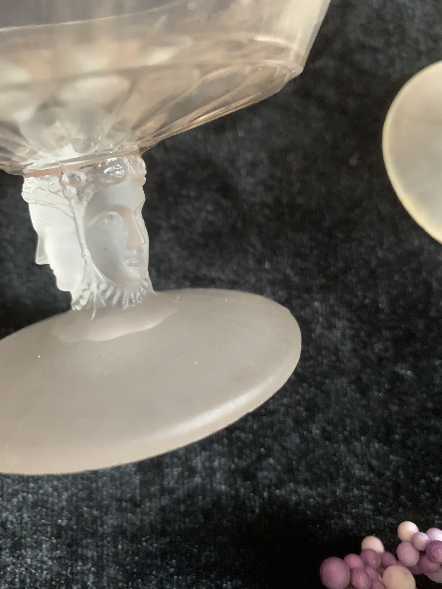 Antique Etched Parfait Set with Faces on Stems