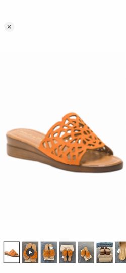 Mariella NIB Made in Italy Orange Laser-Cut Leather Slides/Sandals size 41/10