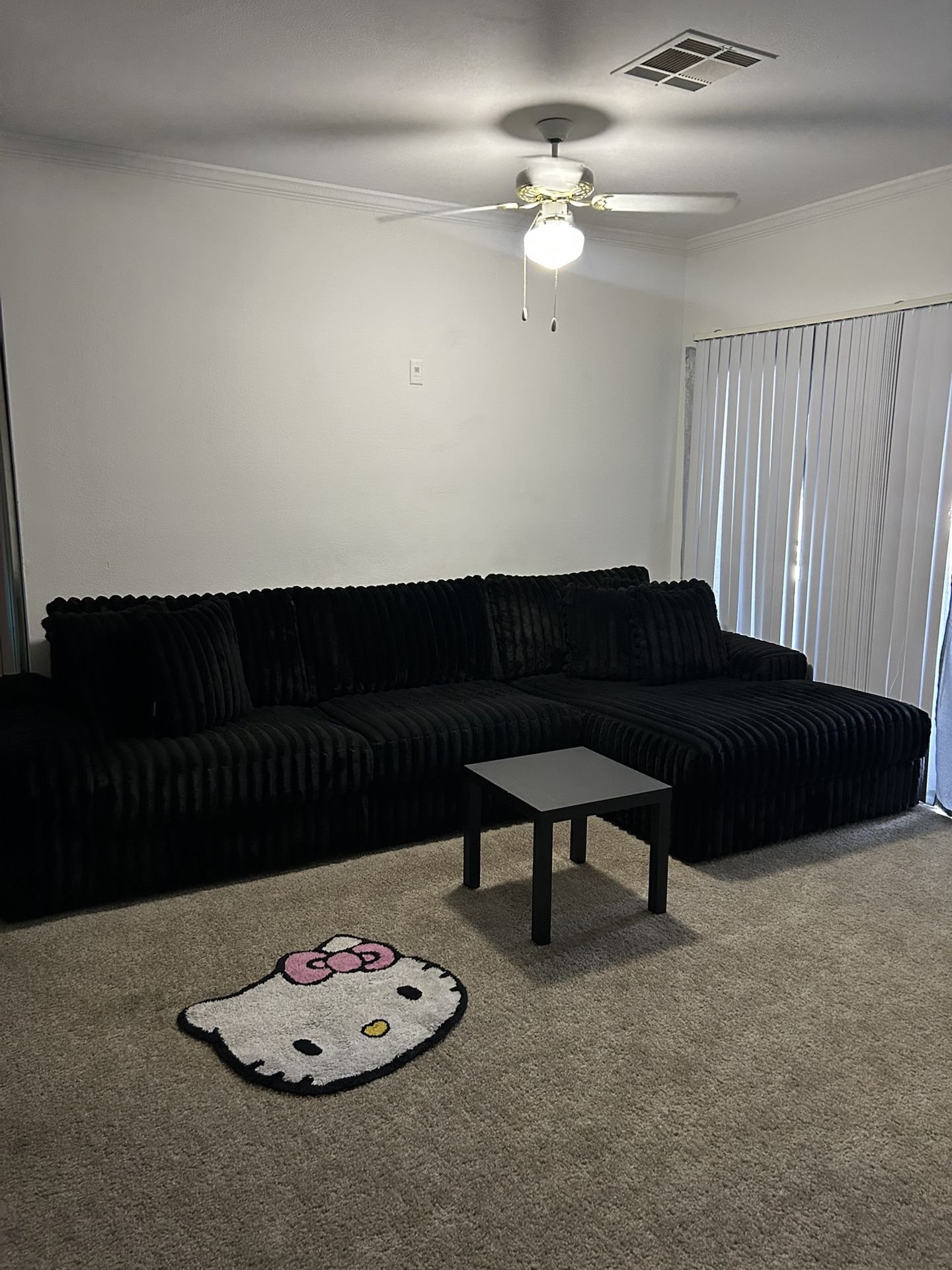 Midnight Black Fluffy Couch