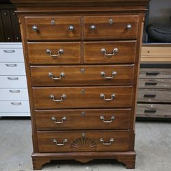 Solid Dark Cherry Wooden 6 Drawer Tallboy Dresser