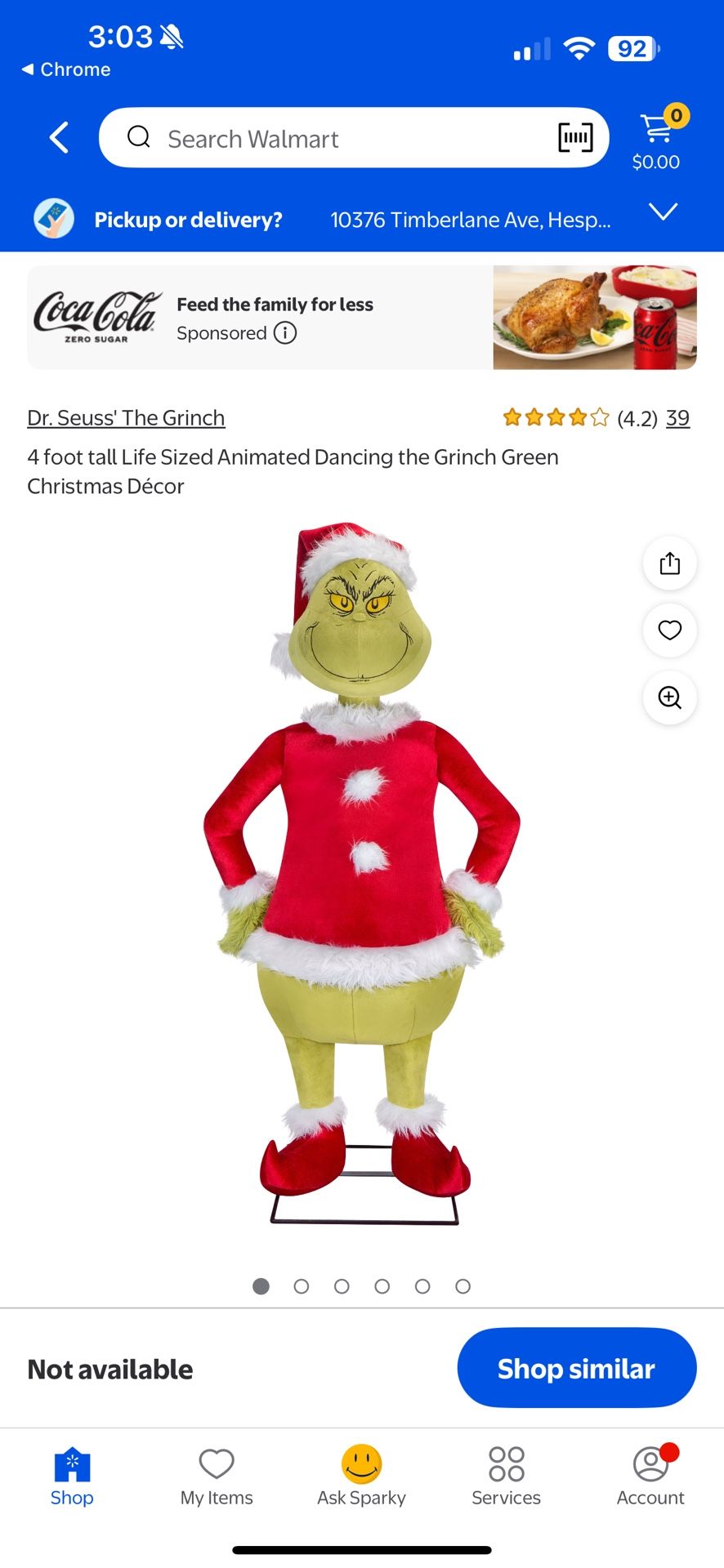 4 foot tall Life Sized Animated Dancing the Grinch 