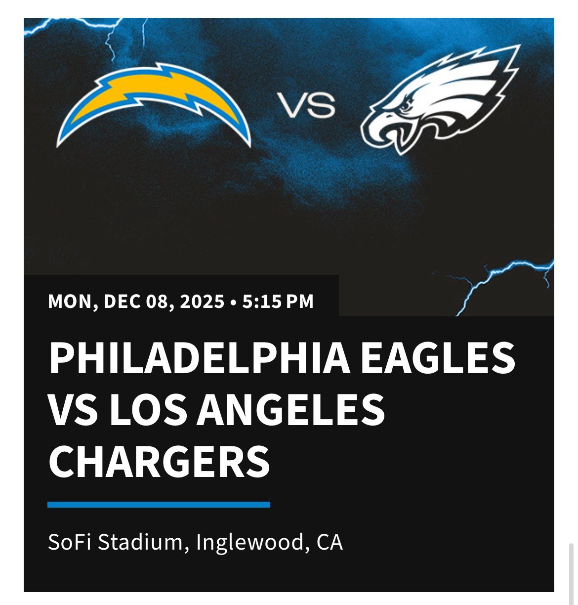 LA Chargers v. Philadelphia Eagles