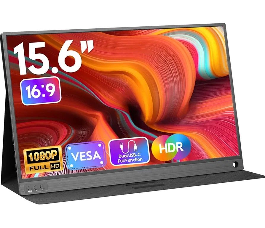 ZSCMALLS Portable Monitor, 15.6" 1080P Laptop Extended Monitor, 1000:1 100% sRGB USB-C HDMI Portable Monitor for Laptop HDR Travel Monitor with Speake