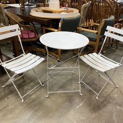 3pc White Metal Collapsible Dining Set