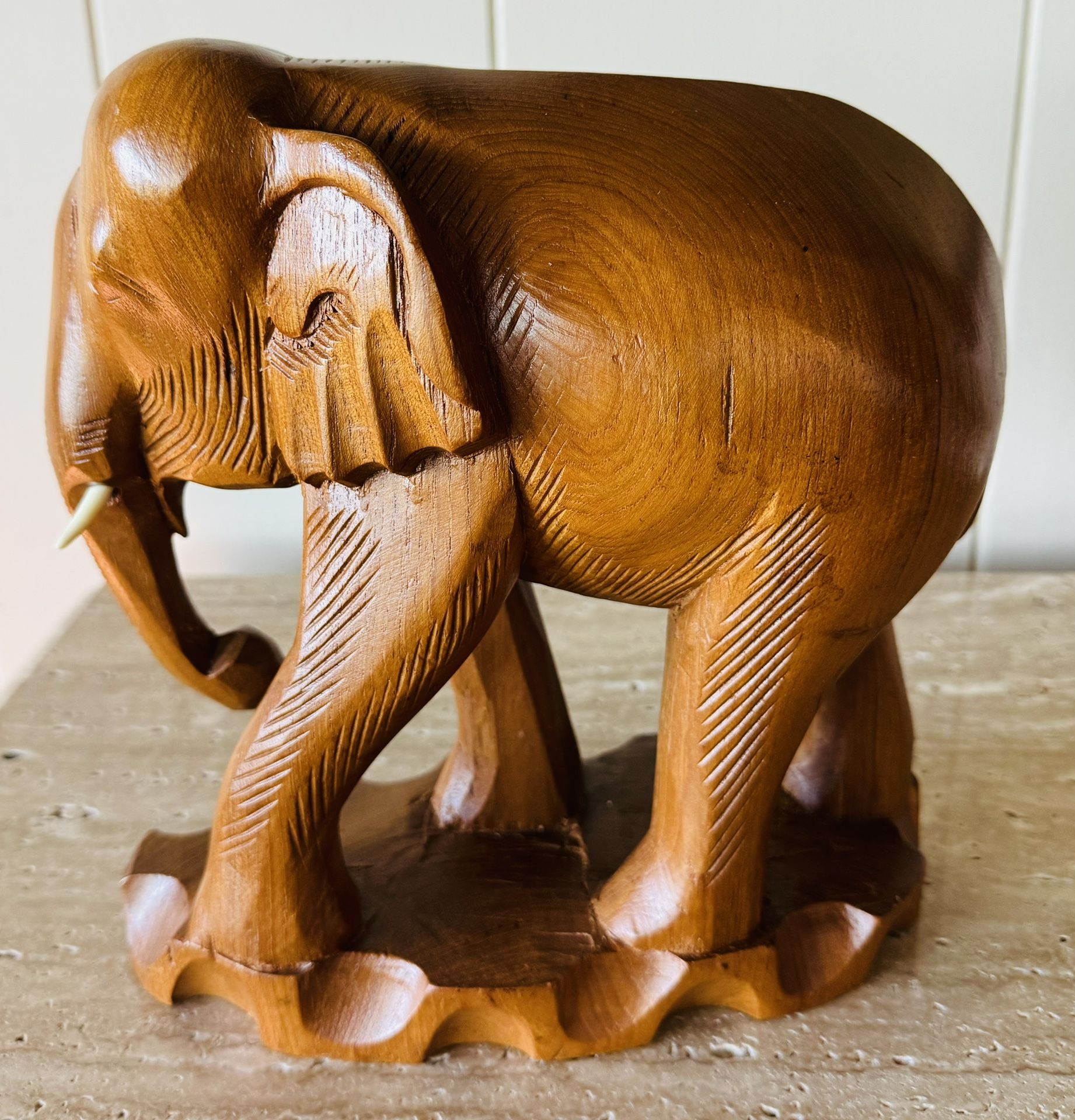 VINTAGE Large Wooden Elephant Statue 9.5 in height Hand Carved Wood