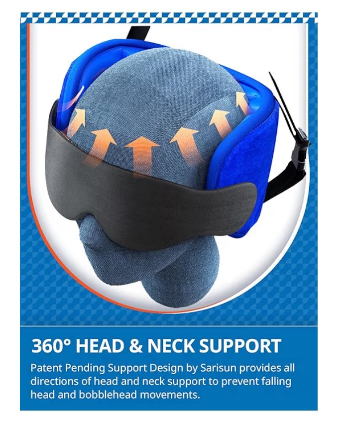 Sarisun Travel Pillow for Airplanes, Airplane Pillow for Long Flight, Airplane Head Strap with Sleep Eye Mask